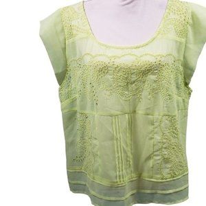 AMERICAN EAGLE Chartreuse Sheer Eyelet Blouse XL